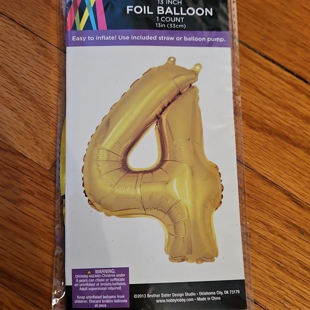 Gold Foil Balloon - Number 4, NWT